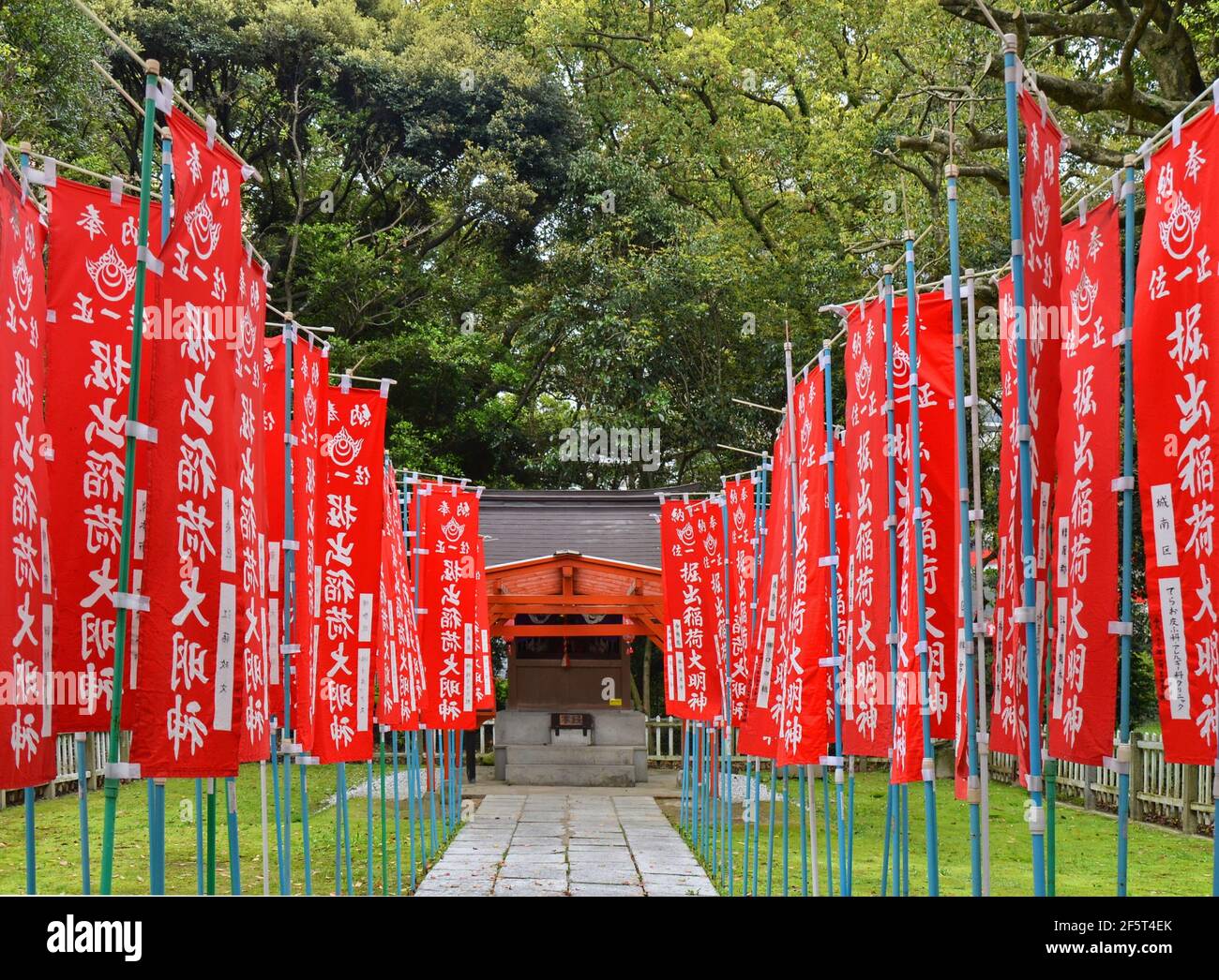 Il Santuario di Gokoku a Fukuoka Japan è un santuario moderno, dedicato alle persone morte nelle guerre. È anche un luogo per pregare per la famiglia e la sicurezza. Foto Stock