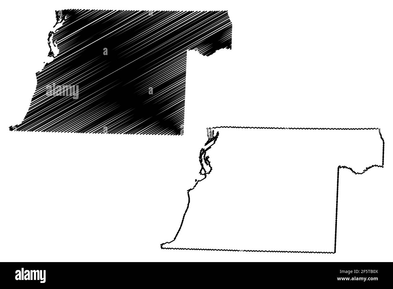 Illustrazione vettoriale della contea di Obion, stato del Tennessee (Stati Uniti, Stati Uniti d'America, Stati Uniti, Stati Uniti), schizzo della mappa di Obion Illustrazione Vettoriale