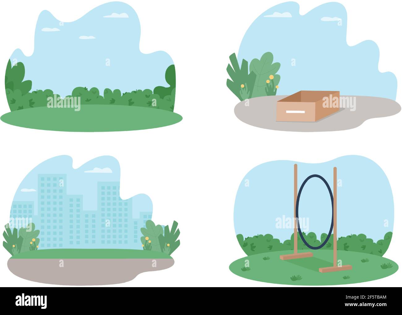 Parco pubblico per la formazione di animali domestici banner vettoriali 2D, set di poster Illustrazione Vettoriale