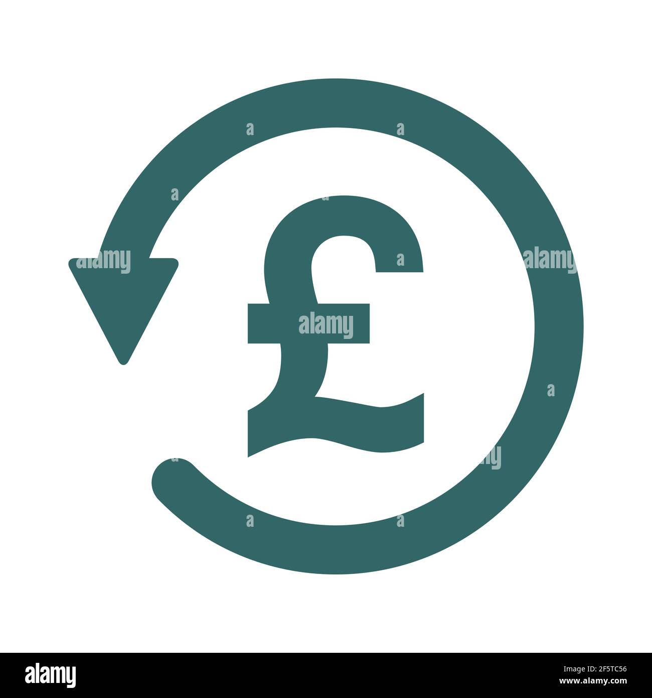 Simbolo dell'icona cancelletto di chargeback, restituire denaro gbp isolato su sfondo bianco . Illustrazione Vettoriale