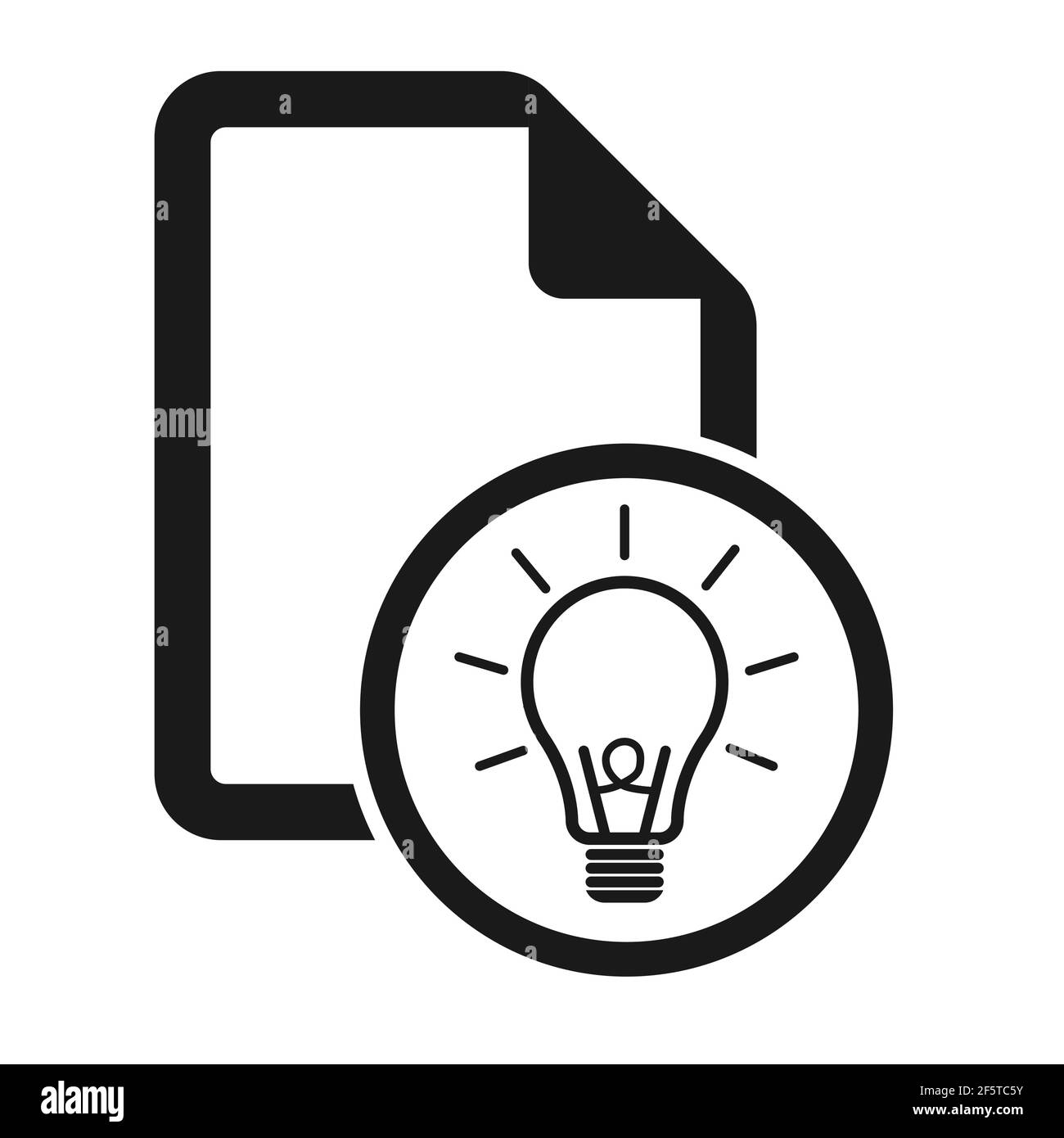 Icona file piatta con lampadina isolata su sfondo bianco. Illustrazione vettoriale simbolo del documento . Illustrazione Vettoriale