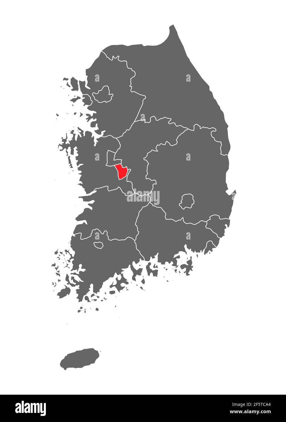 Mappa Corea della repubblica con provincia di colore rosso, Corea del Sud isolata su sfondo bianco . Illustrazione Vettoriale
