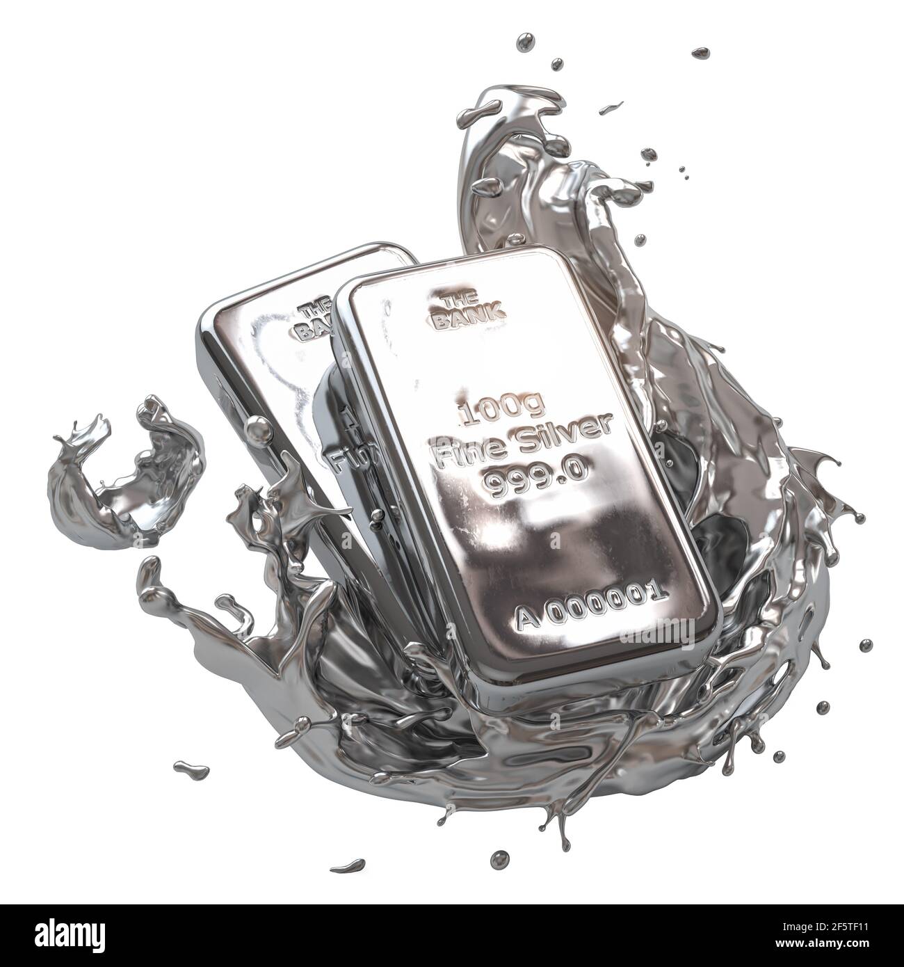 Lingotto argento singolo su file di lingotti argento lucido o sfondo barre  - elettronica essenziale produzione metallo o denaro investimento concetto,  3D illustrazione Foto stock - Alamy