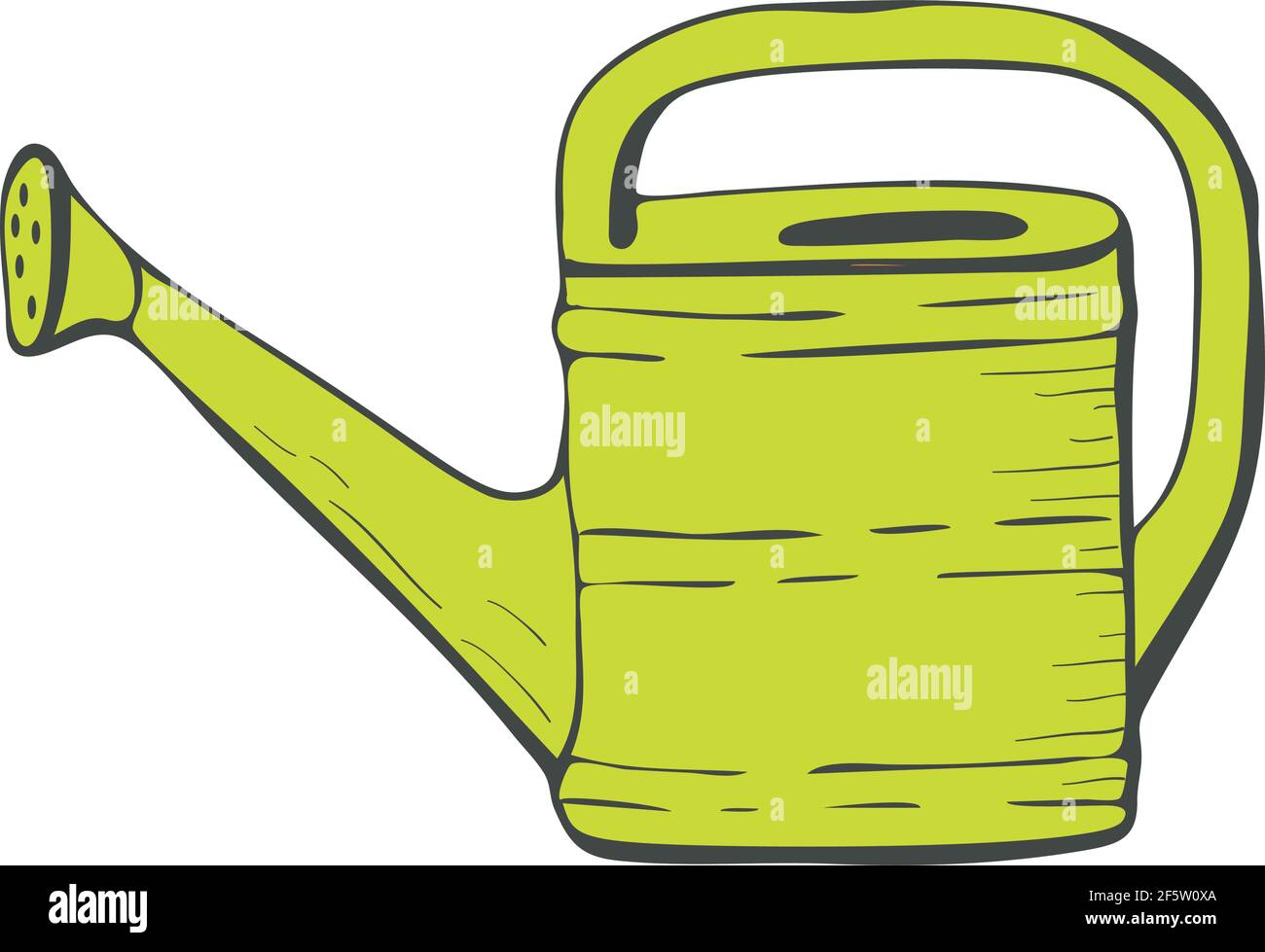 Annaffiatoio giardino in stile doodle su uno sfondo bianco isolato. Illustrazione vettoriale colorata Illustrazione Vettoriale