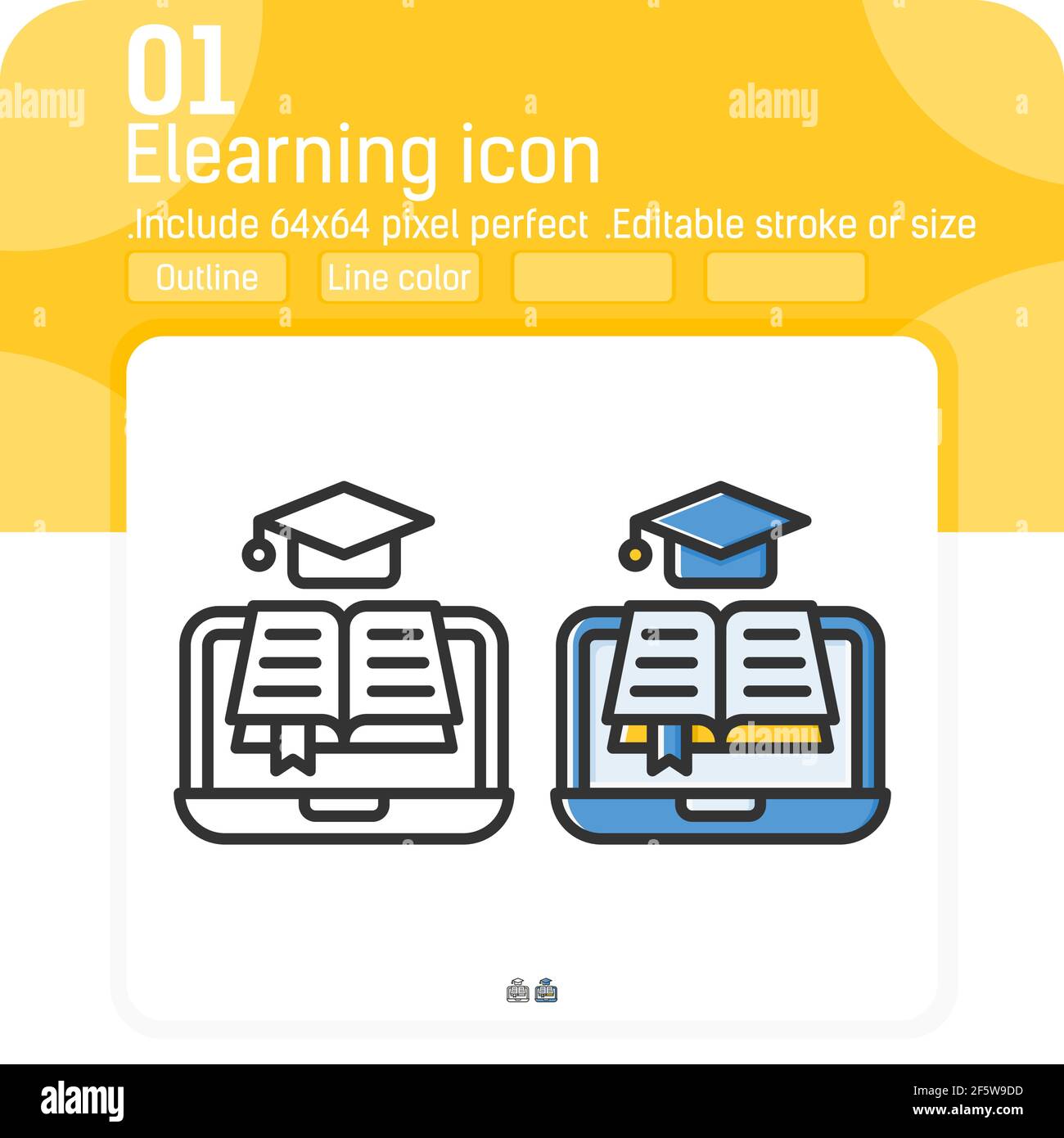 Icona vettoriale e-Learning con stile diverso isolato su sfondo bianco. Illustrazione grafica elemento trendy simbolo icona sottile per ui, ux, web Illustrazione Vettoriale