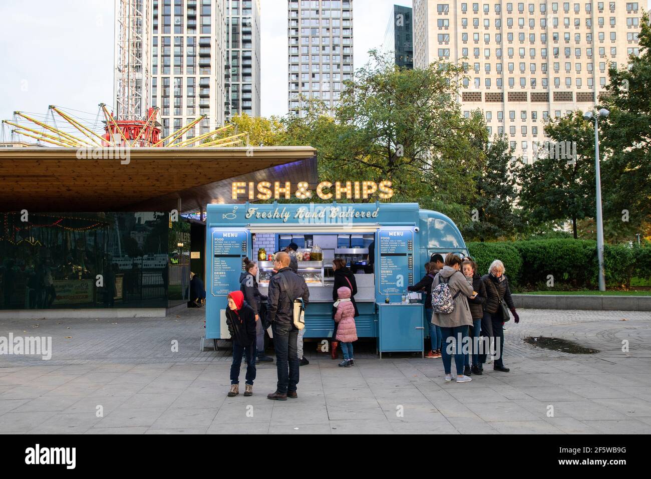Fish n chips foodtruck a Londra, Inghilterra Foto Stock
