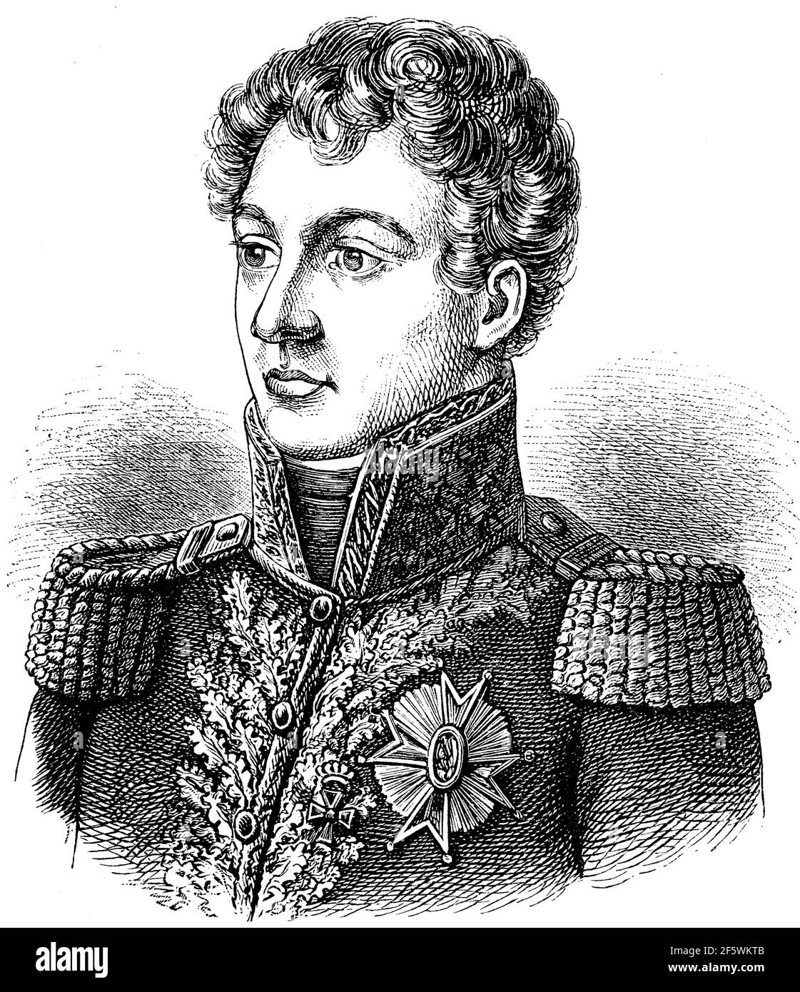 Geraud Christophe Michel Duroc, duc de Frioul, Geraud Christophe de Michel, chevalier du Roc, 25 ottobre 1772 - 23 maggio 1813, è stato un général de Division e diplomatico francese Geraud Christophe Michel Duroc, duc de Frioul, Geraud Christophe de Michel, chevalier du Roc, 25. Ottobre 1772 - 23. Maggio 1813, war ein Französischer Général de Division und Diplomat, Historisch, storico, digitale riproduzione migliorata di un originale del 19 ° secolo / digitale Reproduktion einer Originalvollage aus dem 19. Jahrhundert, Foto Stock