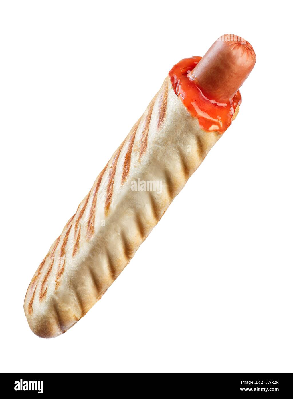 hot dog francese isolato su sfondo bianco Foto Stock
