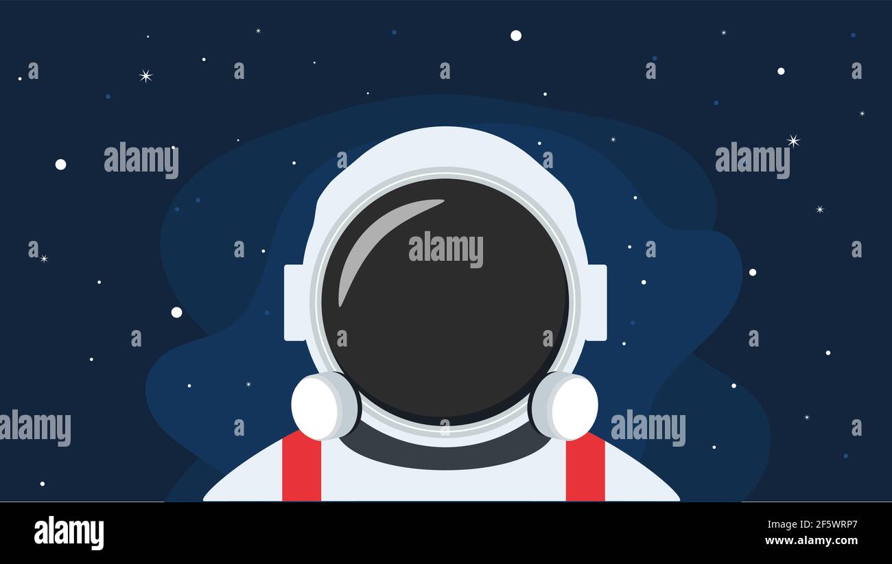 Astronauta con sfondo di stelle e cielo blu profondo, uomo allo spazio, concetto trionfante, sognante, persistente. Uomo d'affari. Illustrazione Vettoriale