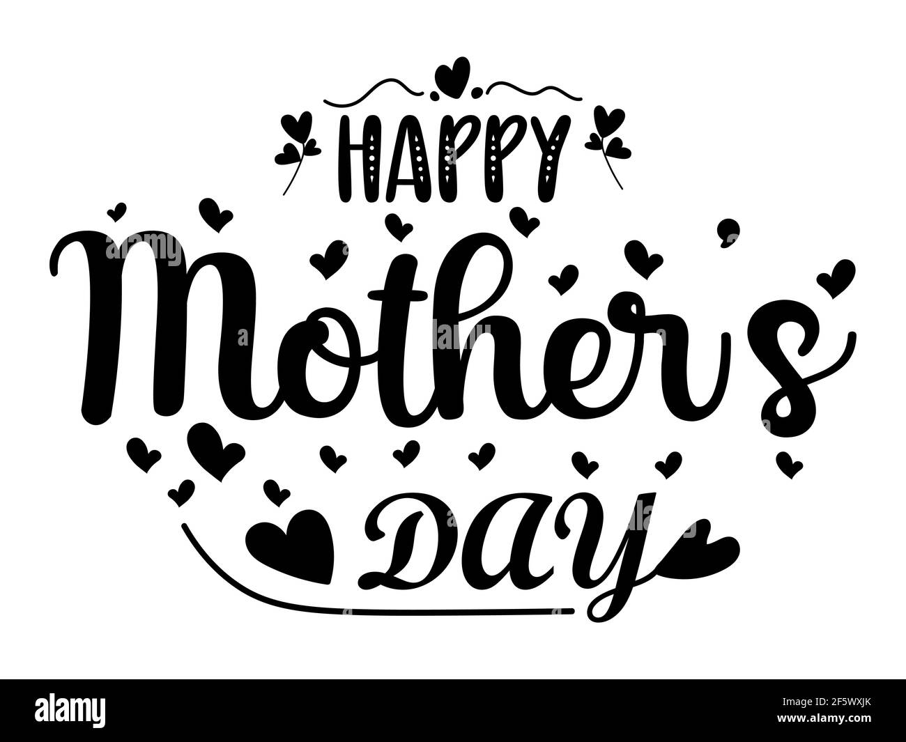 Happy Mothers Day, lettere e tipografia a mano, con simbolo del cuore che tiene la mano, liistura vettoriale. Illustrazione Vettoriale
