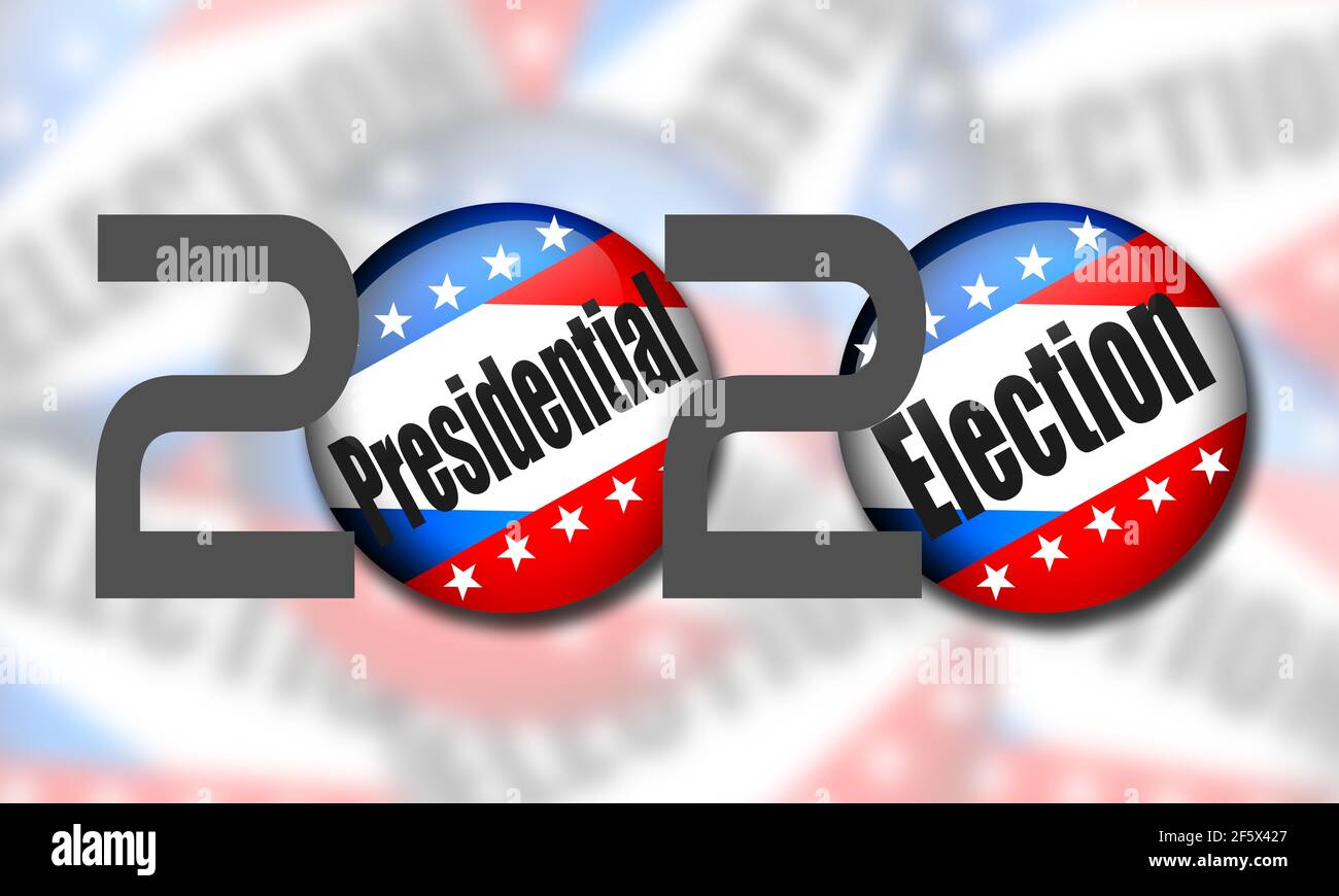Un'illustrazione del 2020 scritta con distintivi con 'ELEZIONI PRESIDENZIALI' scritto su di loro Foto Stock