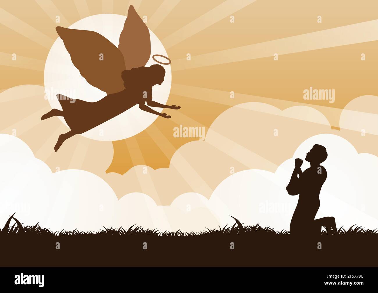 angel volare per benedire alla preghiera, illustrazione vettoriale Illustrazione Vettoriale