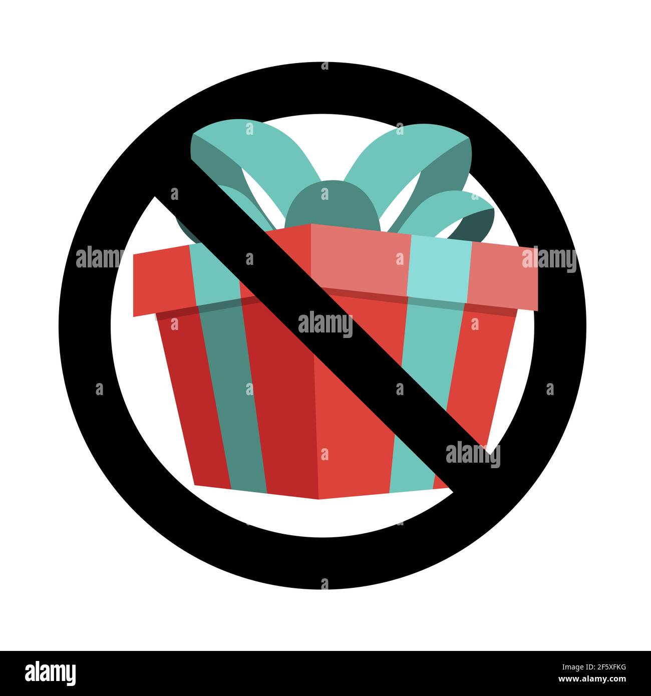 Nessun segno piatto dell'icona presente, banner all'evento di compleanno. Vector proibisce la celebrazione, avvertimento xmas confezione regalo, ban pacco, informazioni proibite, illustrazione Illustrazione Vettoriale