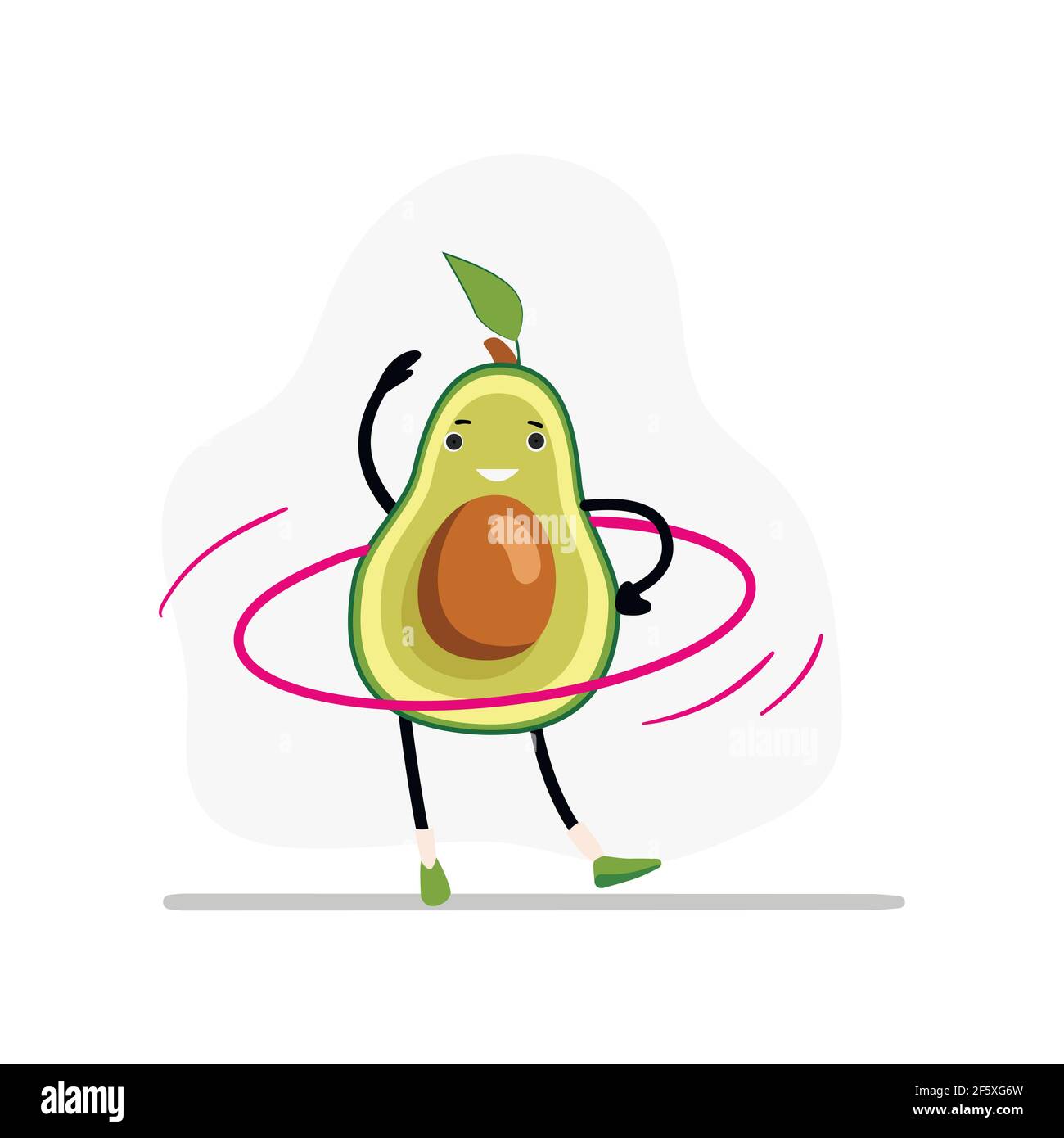 Avocado sport con anello ginnico. Avocado felice e salute, carattere vegetale sportivo, frutta alimentare. Illustrazione vettoriale Illustrazione Vettoriale