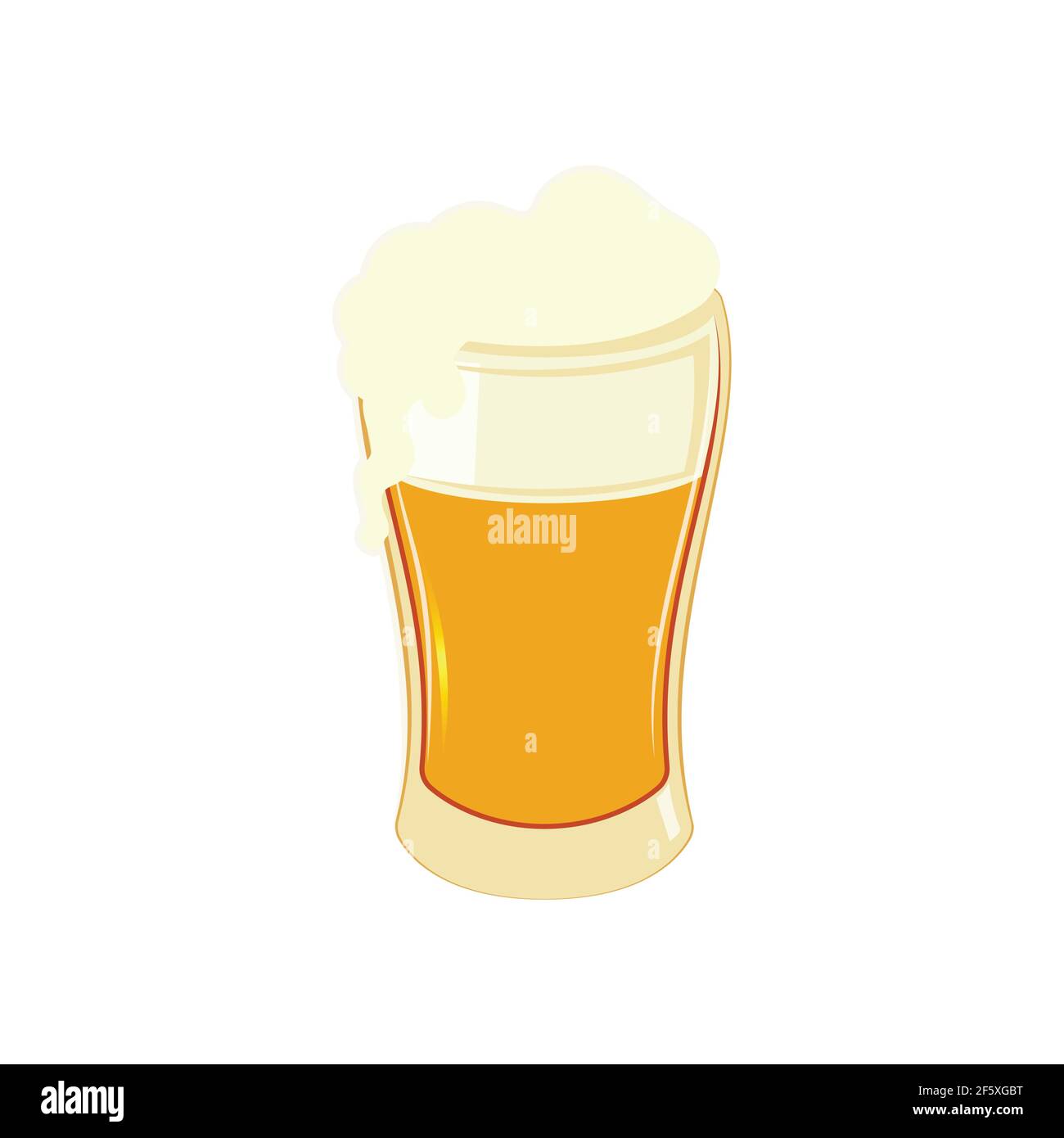 Tazza di birra isolata, birra chiara dorata trasparente con bolla, elemento del menu di primo piano. Illustrazione vettoriale, birra fredda Illustrazione Vettoriale