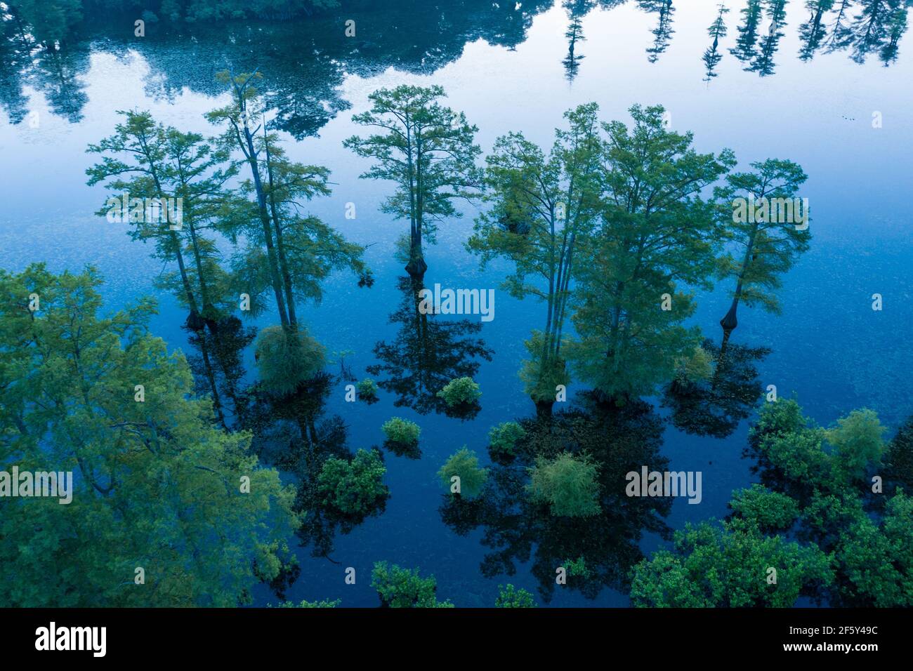 Riflessioni aeree mattutine sul lago Beaty Foto Stock