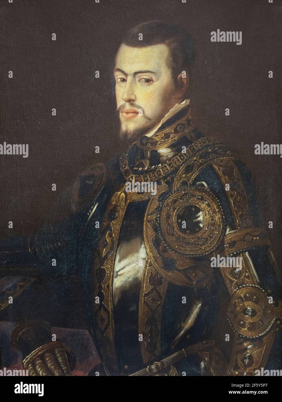 Ritratto di tre quarti di Filippo II, re di Spagna. Dipinto da Tiziano nel 1551. Museo Navale, Madrid Foto Stock