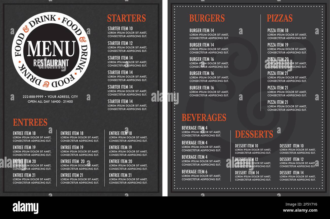 Il menu del ristorante e' caratterizzato da un design moderno con texture di grano sul coperchio Illustrazione Vettoriale