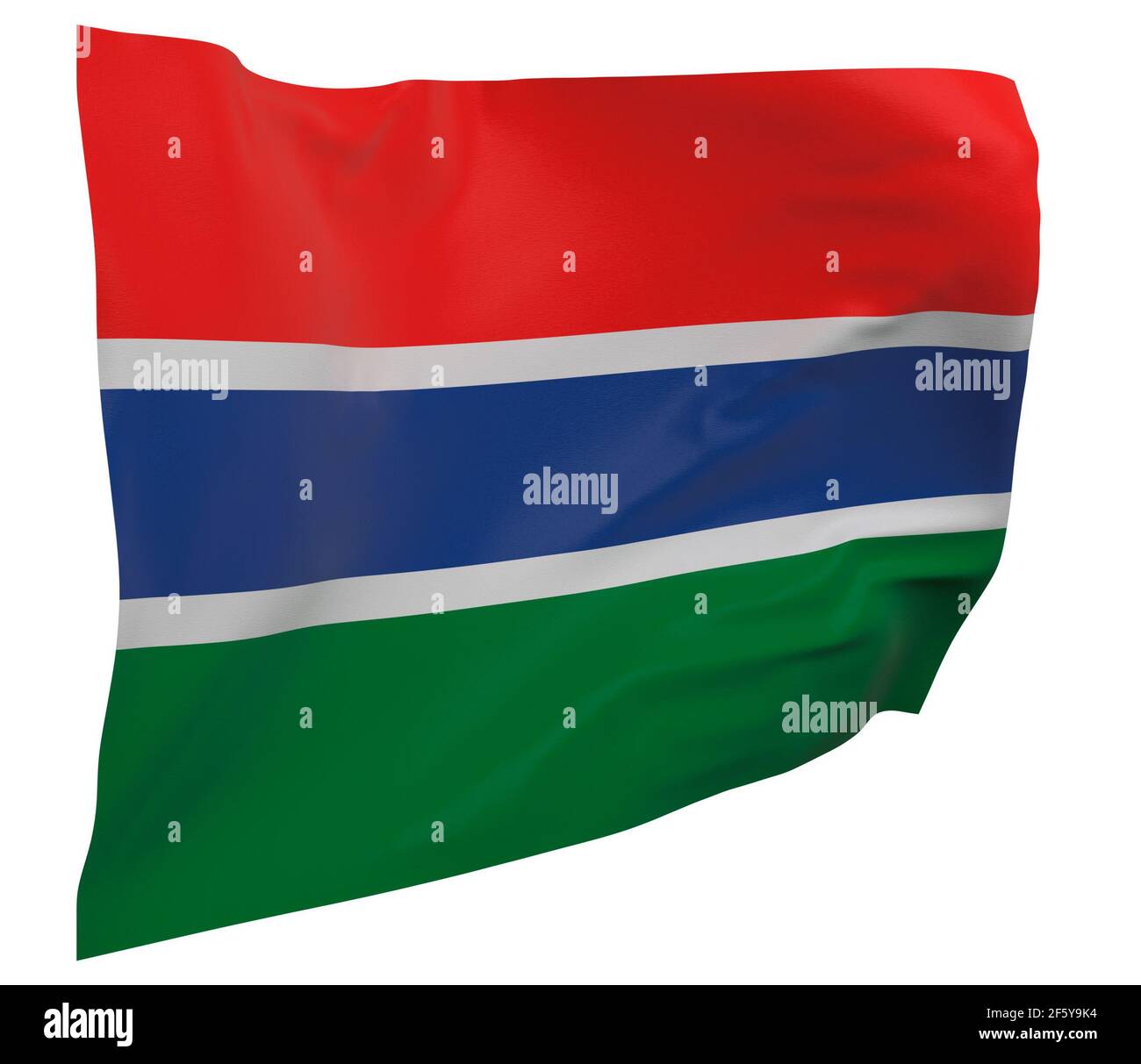 Bandiera Gambia isolata. Striscione ondulato. Bandiera nazionale della Gambia Foto Stock