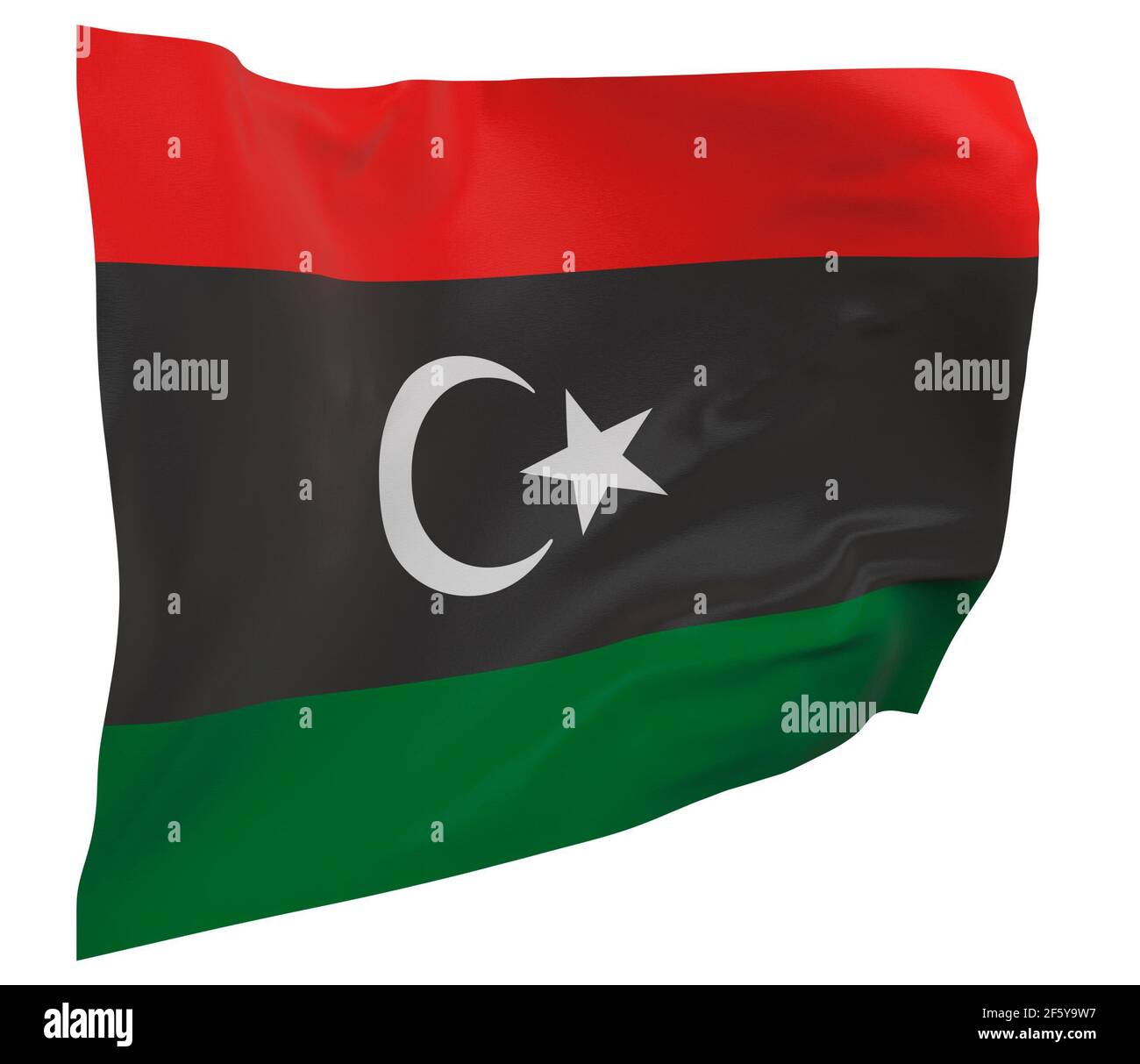 Bandiera Libia isolata. Striscione ondulato. Bandiera nazionale della libia Foto Stock