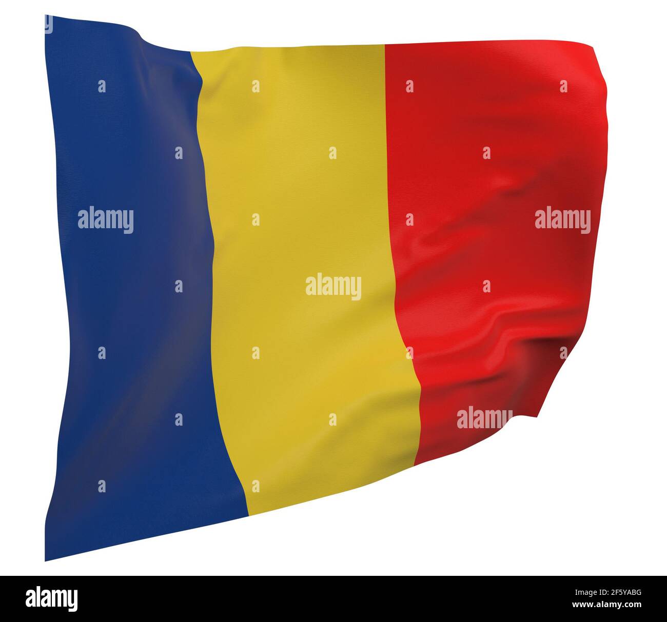 Bandiera della Romania isolata. Striscione ondulato. Bandiera nazionale della Romania Foto Stock