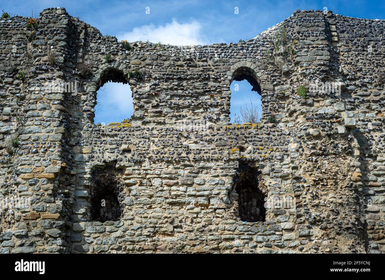 Vista laterale delle rovine del castello di Canterbury a Canterbury, Inghilterra, Regno Unito. Foto Stock