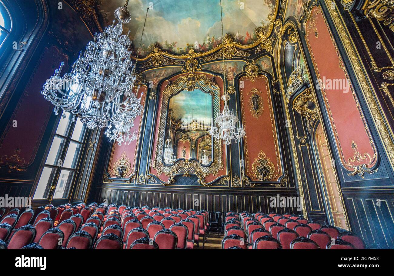 Sala concerti al castello rinascimentale di Pszczyna, Pszczyna (Pless), Slesia, Polonia meridionale Foto Stock