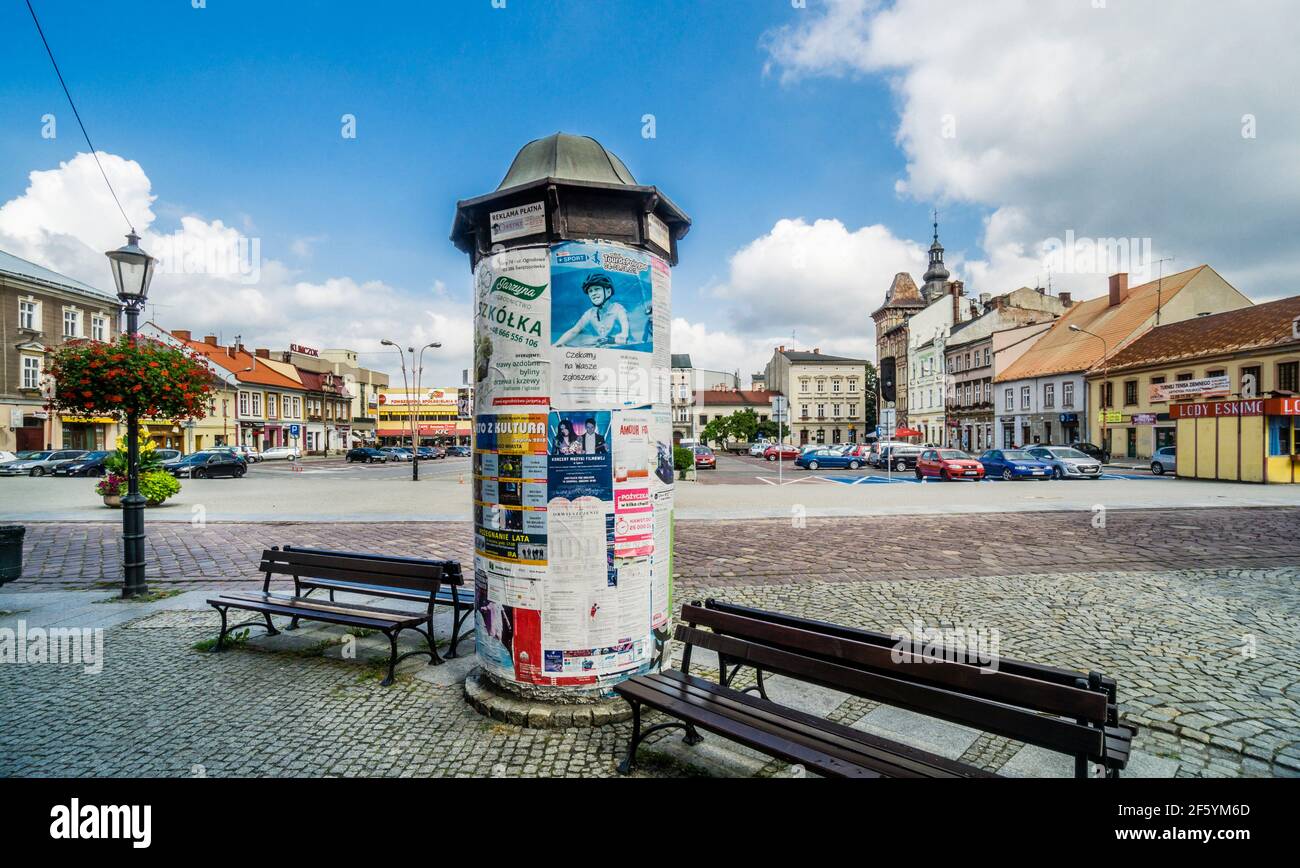 Rubrica pubblicitaria in Piazza Wojska Polskiego, Bielsko-Biała, Slesia, Polonia Foto Stock