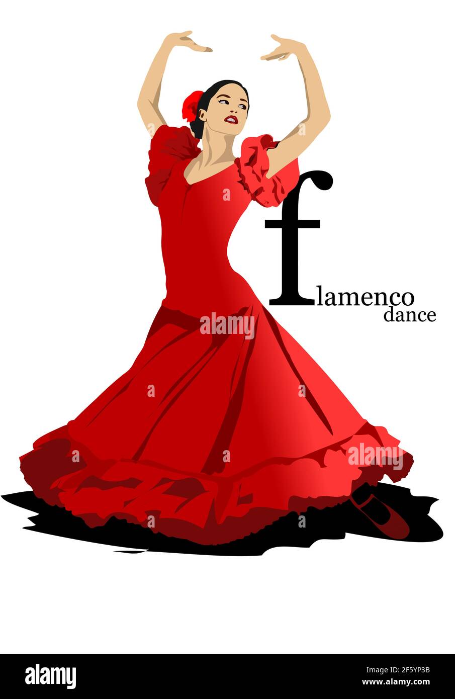 Bella giovane donna che balla flamenco isolato su bianco. Illustrazione vettoriale 3d Illustrazione Vettoriale