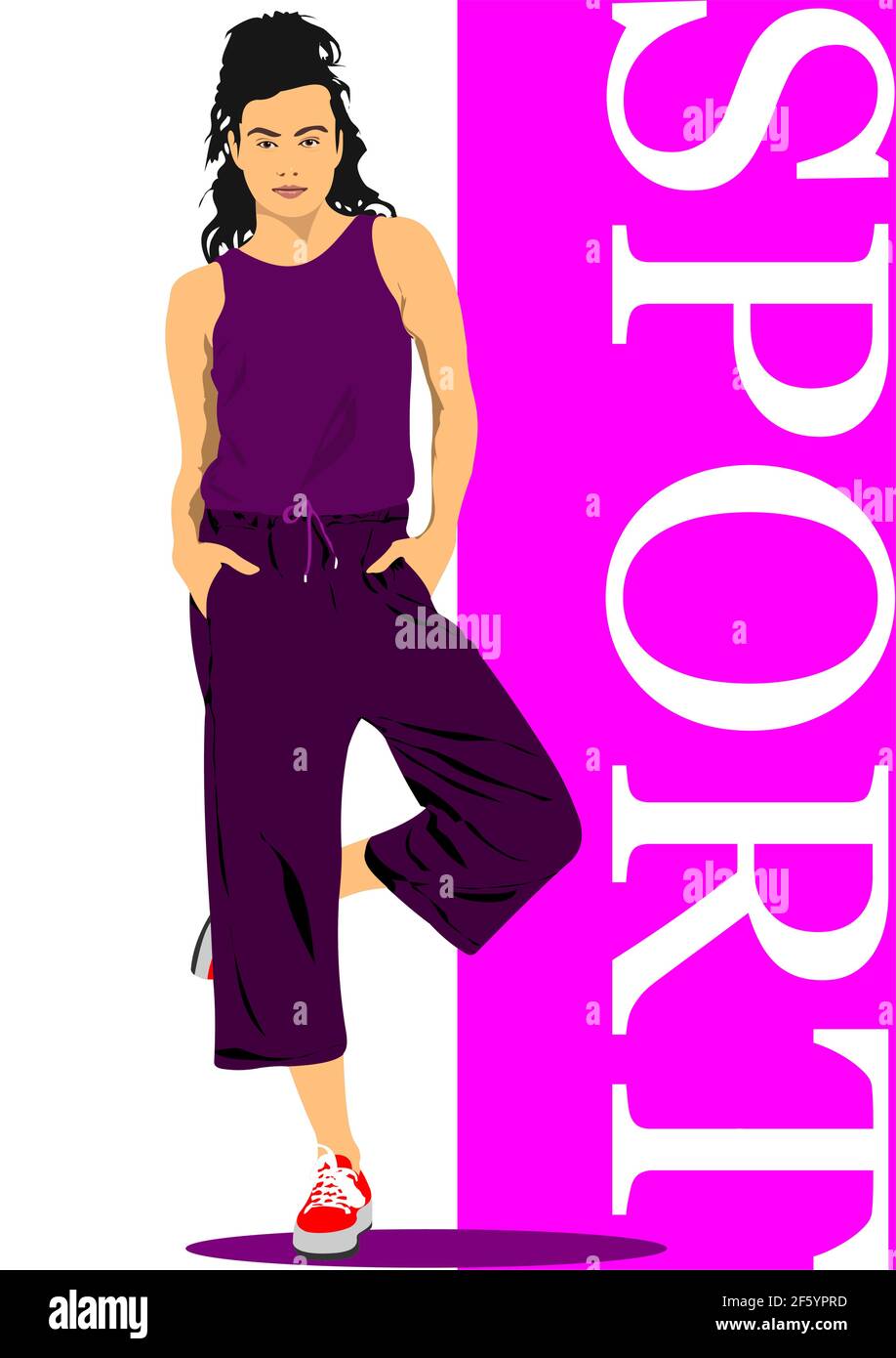 Giovane donna. Illustrazione 3d di sportswoman.Vector Illustrazione Vettoriale