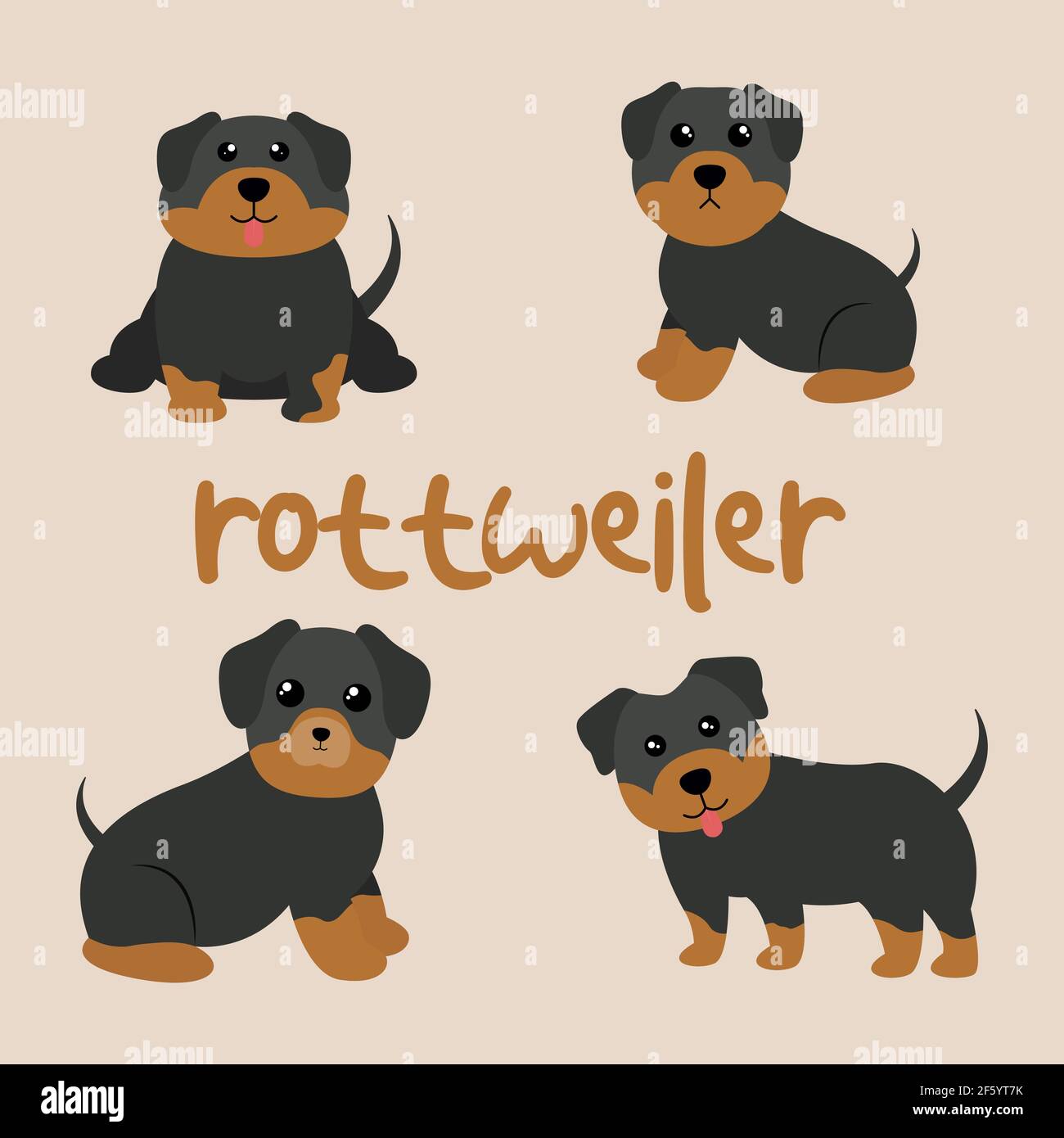 Set personaggio animale in varie pose di cute Rottweiler Dog è seduto, sonno, e salto. Illustrazione vettoriale Illustrazione Vettoriale