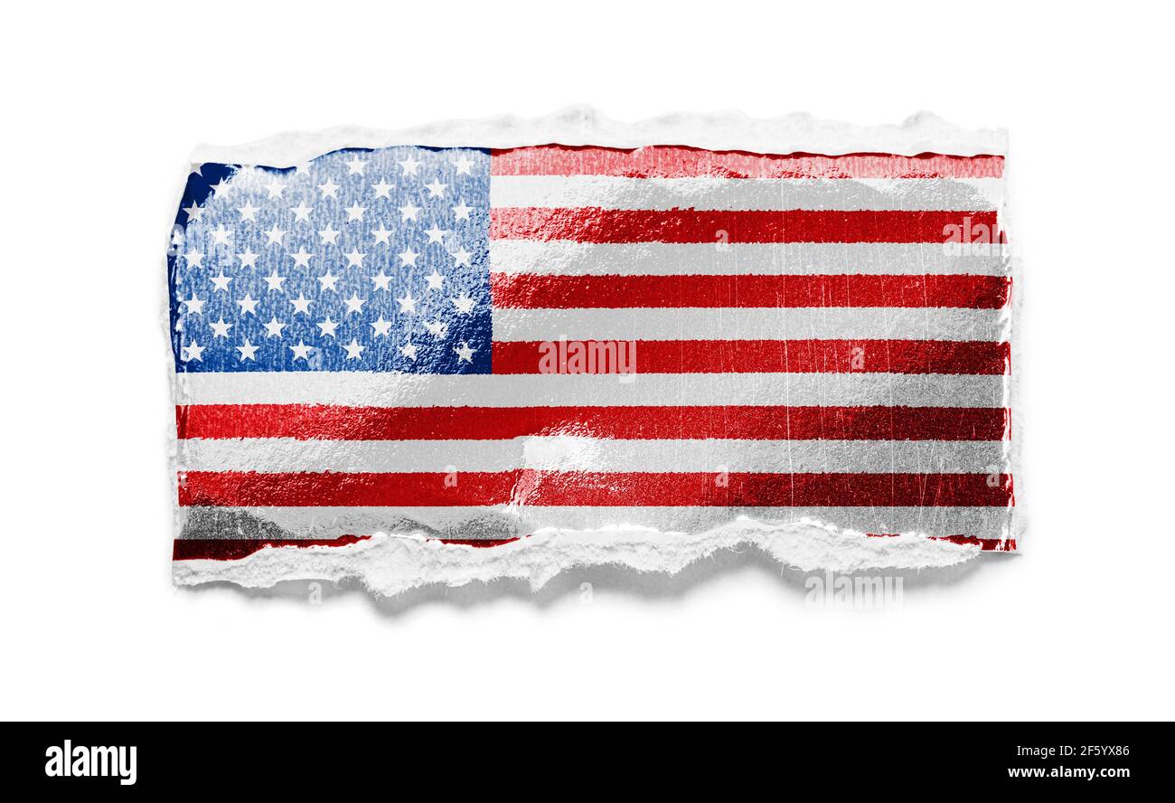 Mano che tiene una carta con una bandiera nazionale il Unito Stati d'America Foto Stock