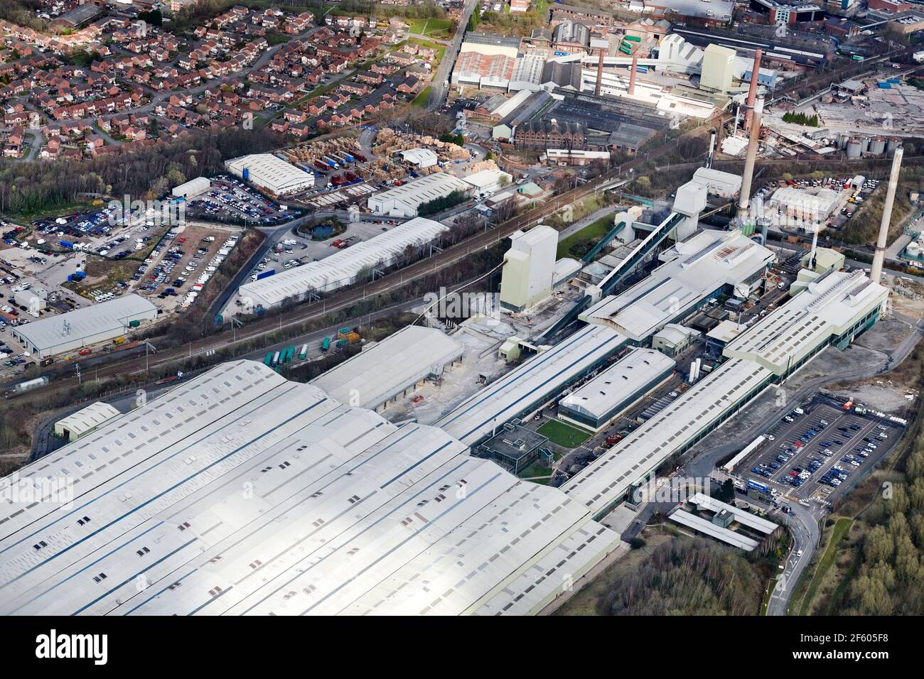 Una vista aerea di St Helens Glassworks, Inghilterra nord-occidentale, Regno Unito Foto Stock