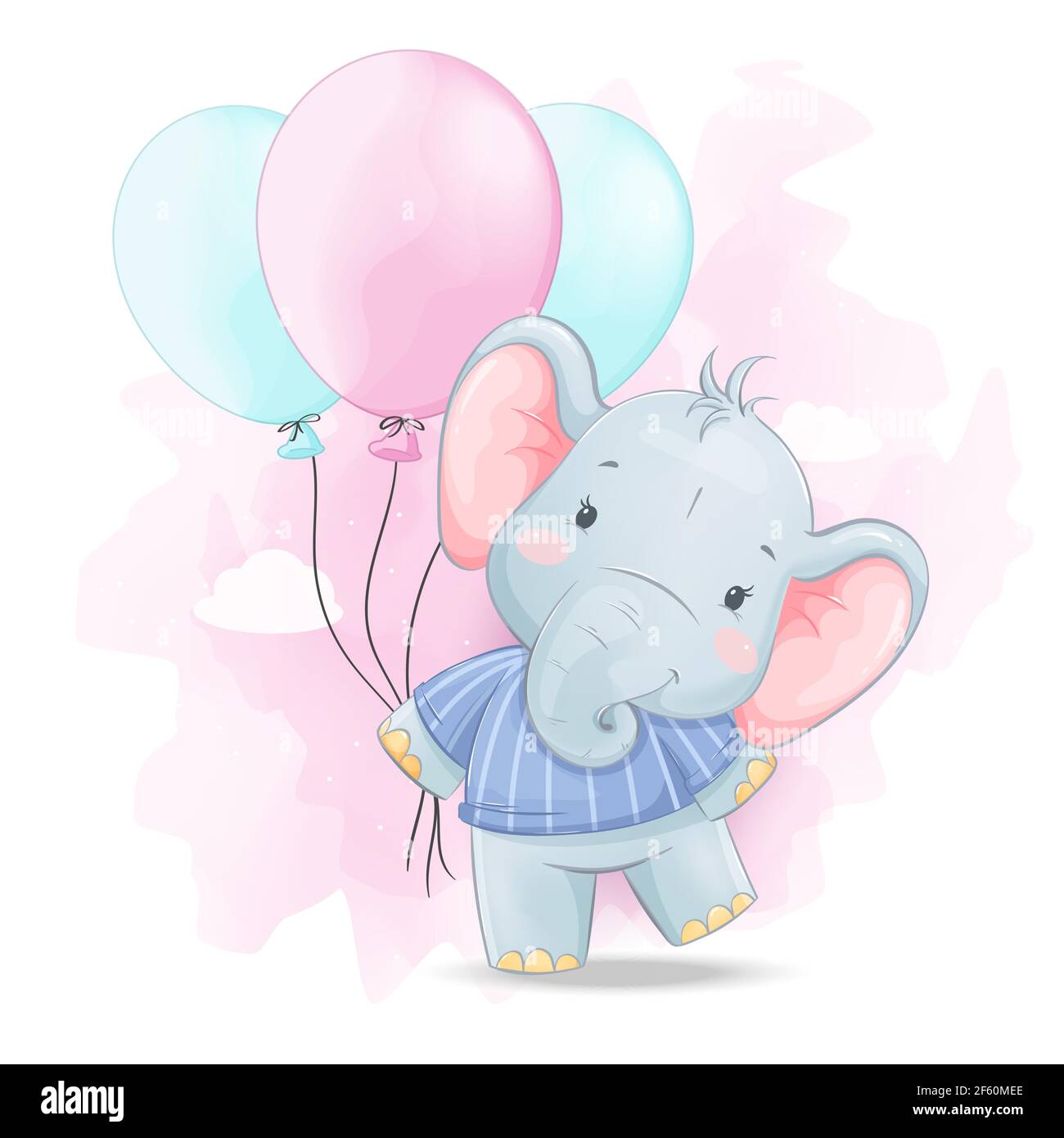 Simpatico piccolo elefante con palloncini colorati. Divertente personaggio  cartoon. Illustrazione vettoriale stock Immagine e Vettoriale - Alamy