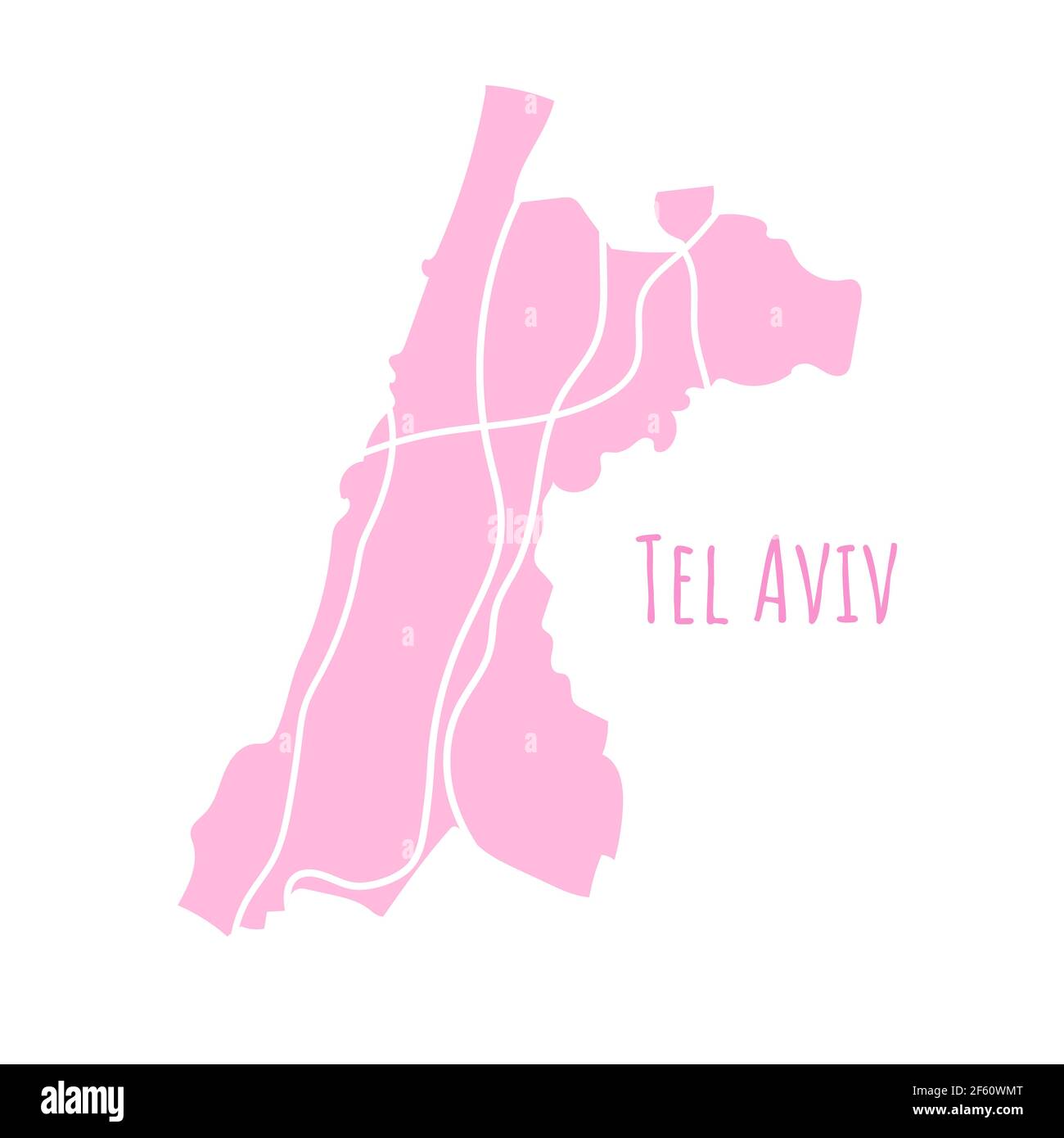 Tel Aviv mappa silhouette divisione amministrativa, mappa vettoriale isolata su sfondo bianco. Mappa di confine con strade. Illustrazione dettagliata. Illustrazione Vettoriale