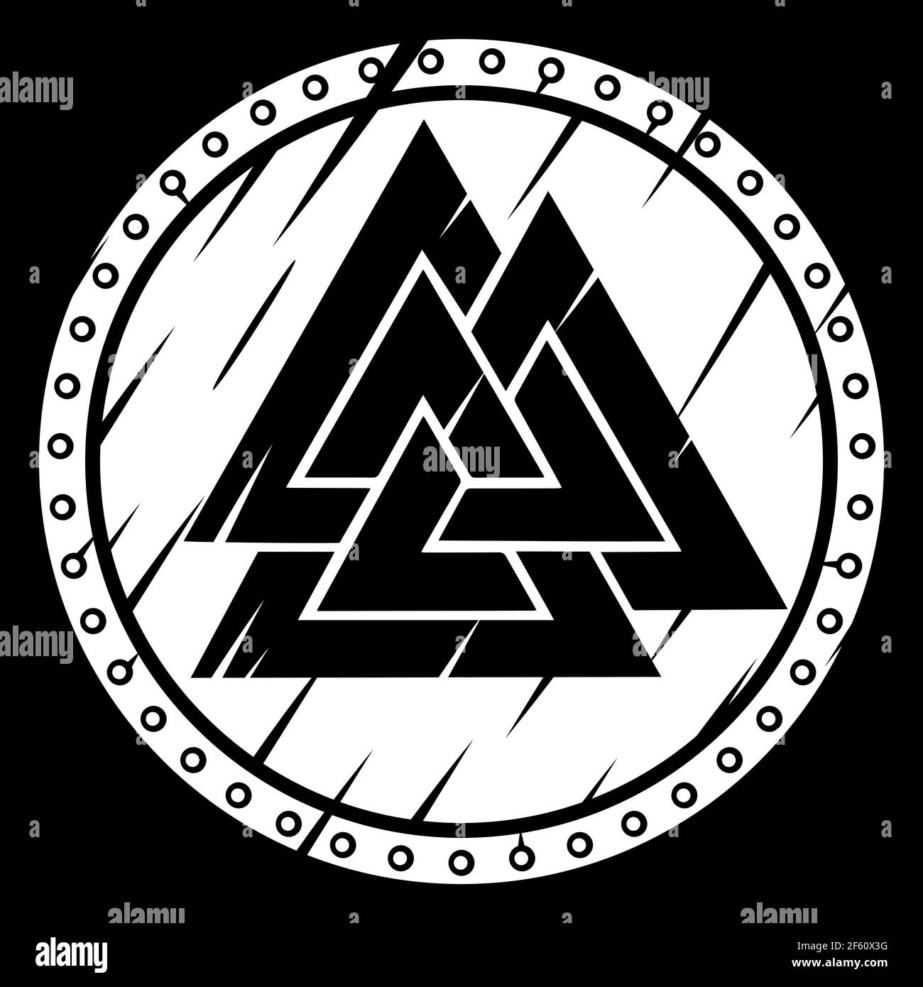 Design vichingo scandinavo. Scudo vichingo e segno del Dio antico norreno Odino - Valknut Illustrazione Vettoriale