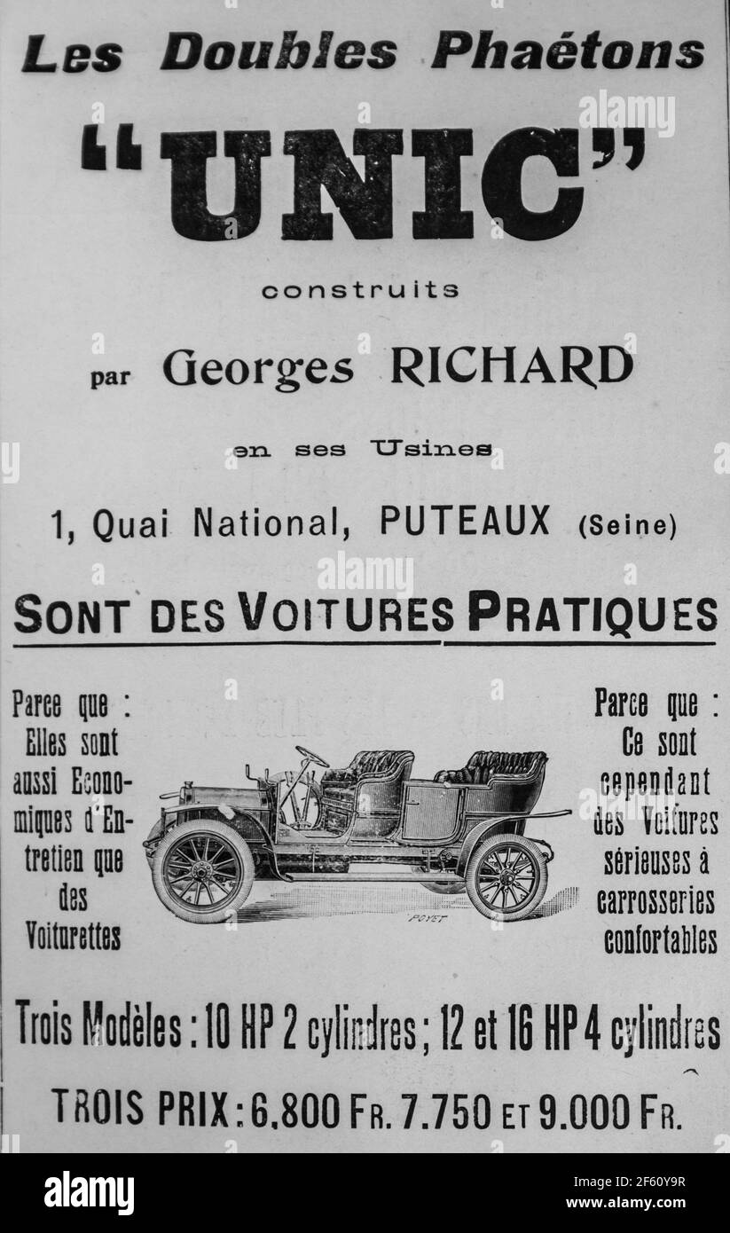 publicite pour voiture, annuaire de l'epicerie française, 1911 Foto Stock