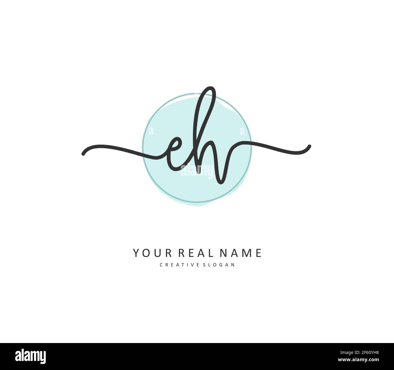 E H EH scrittura iniziale della lettera e logo della firma. Un logo iniziale di calligrafia concettuale con elemento modello. Illustrazione Vettoriale