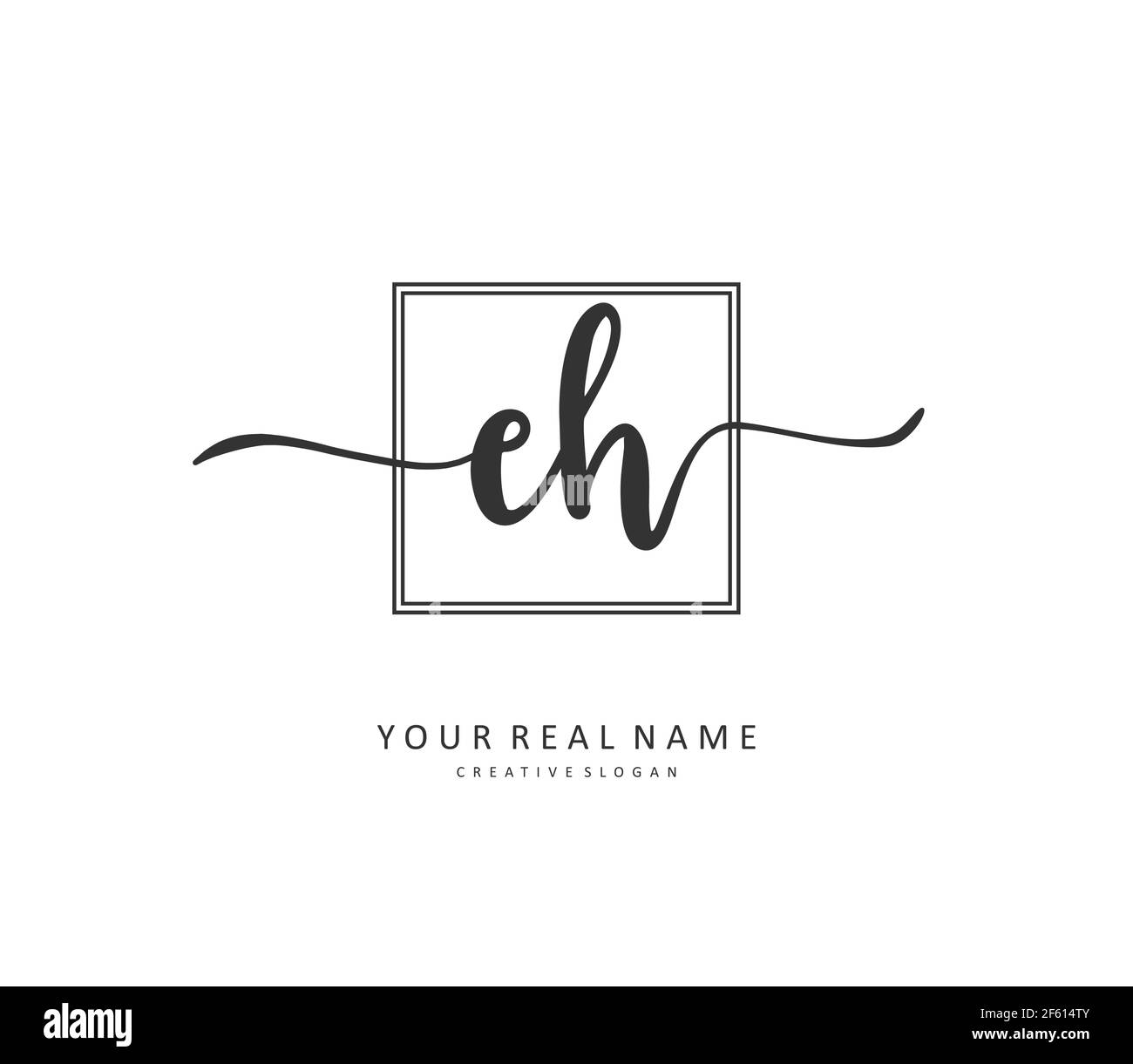 E H EH scrittura iniziale della lettera e logo della firma. Un logo iniziale di calligrafia concettuale con elemento modello. Illustrazione Vettoriale