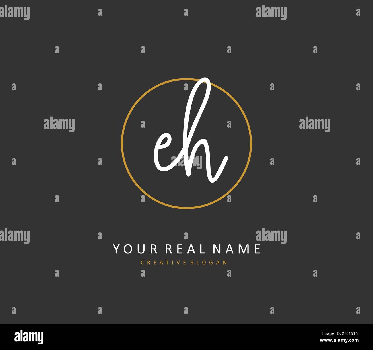 E H EH scrittura iniziale della lettera e logo della firma. Un logo iniziale di calligrafia concettuale con elemento modello. Illustrazione Vettoriale