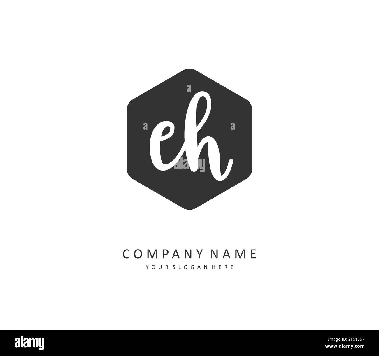 E H EH scrittura iniziale della lettera e logo della firma. Un logo iniziale di calligrafia concettuale con elemento modello. Illustrazione Vettoriale