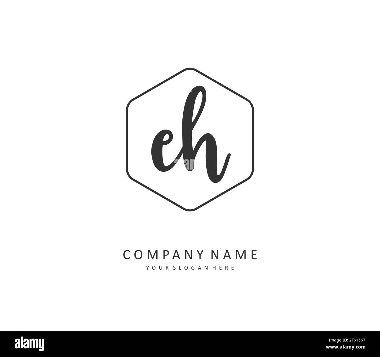 E H EH scrittura iniziale della lettera e logo della firma. Un logo iniziale di calligrafia concettuale con elemento modello. Illustrazione Vettoriale