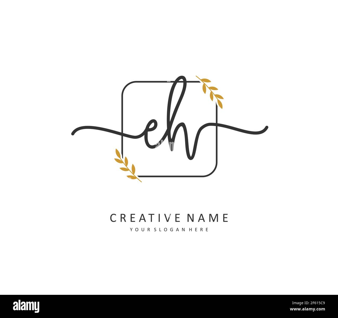 E H EH scrittura iniziale della lettera e logo della firma. Un logo iniziale di calligrafia concettuale con elemento modello. Illustrazione Vettoriale