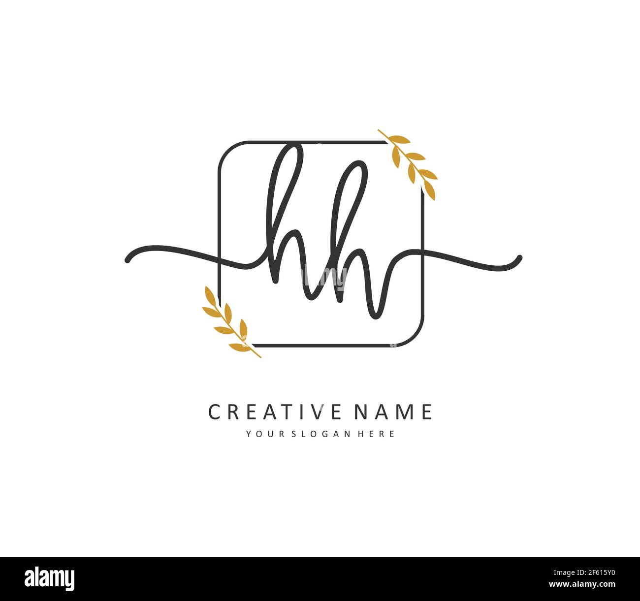 H HH scrittura a mano della lettera iniziale e logo della firma. Un logo iniziale di calligrafia concettuale con elemento modello. Illustrazione Vettoriale
