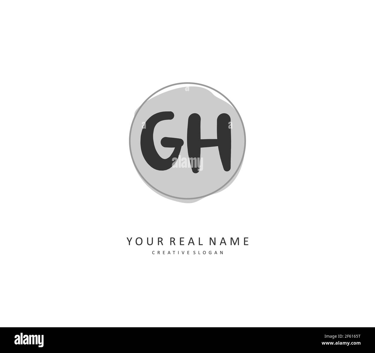 G H GH scrittura a mano della lettera iniziale e logo della firma. Un logo iniziale di calligrafia concettuale con elemento modello. Illustrazione Vettoriale
