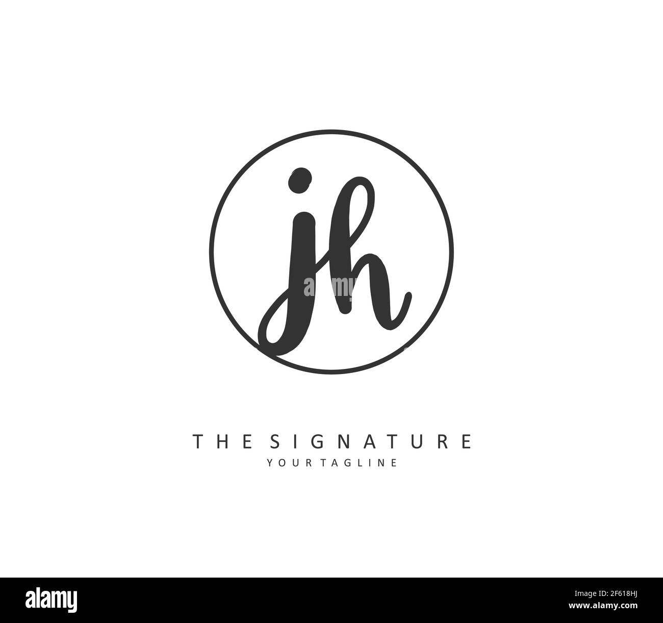 J H JH scrittura a mano della lettera iniziale e logo della firma. Un logo iniziale di calligrafia concettuale con elemento modello. Illustrazione Vettoriale
