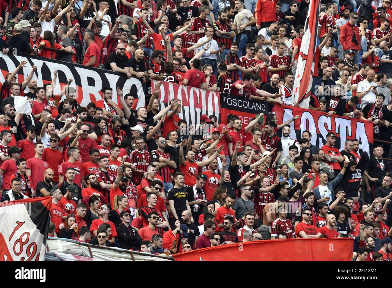 AC Milan tifosi di calcio allo stadio San Siro, a Milano. Foto Stock