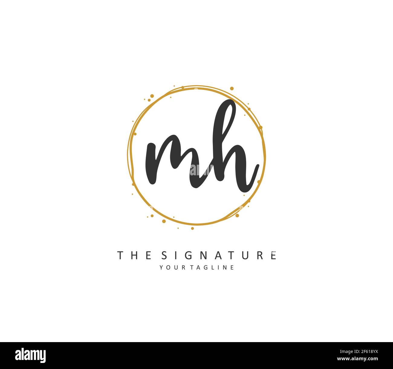 M H MH scrittura a mano della lettera iniziale e logo della firma. Un logo iniziale di calligrafia concettuale con elemento modello. Illustrazione Vettoriale