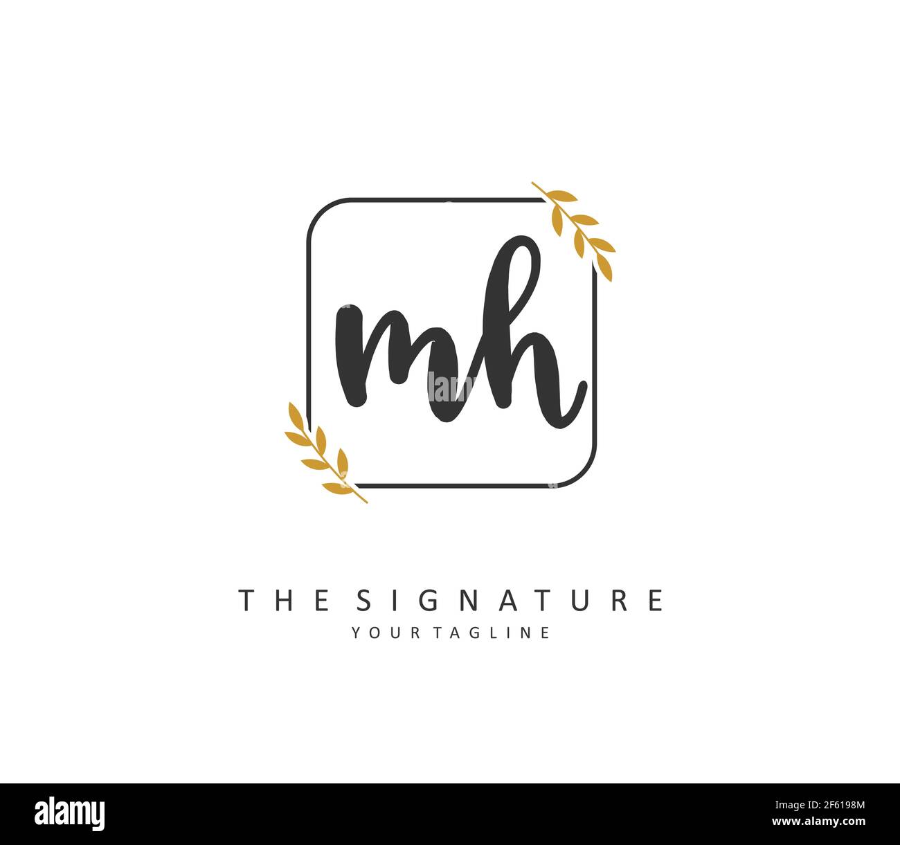 M H MH scrittura a mano della lettera iniziale e logo della firma. Un logo iniziale di calligrafia concettuale con elemento modello. Illustrazione Vettoriale