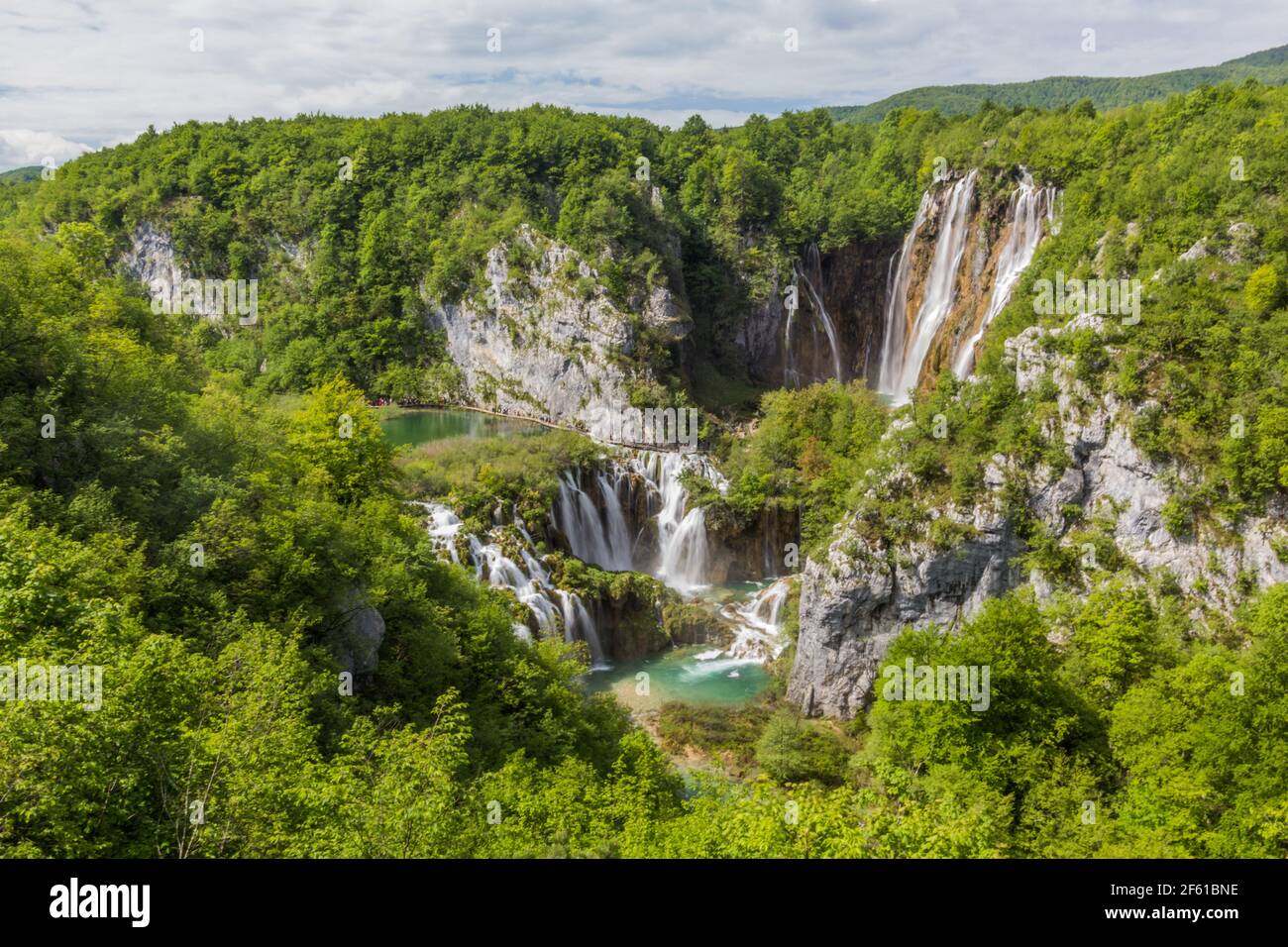 Cascate Sastavci e Veliki schiaffo nel Parco Nazionale dei Laghi di Plitvice, Croazia Foto Stock
